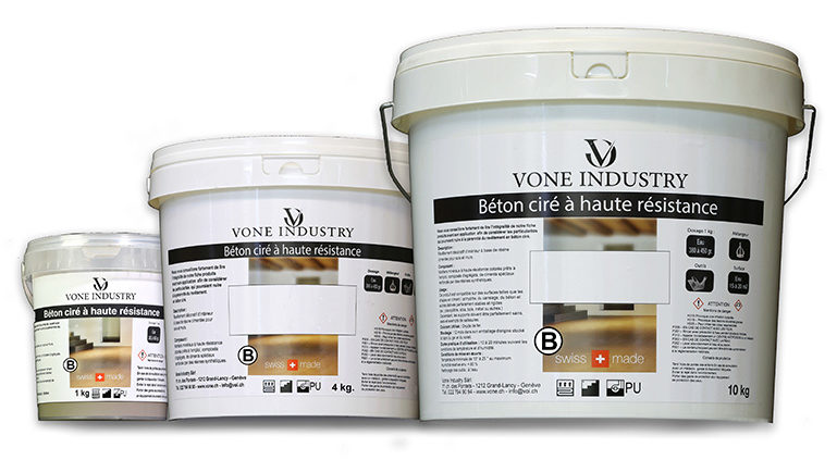 Béton ciré prêt à l'emploi dans des seau de 1, 4 et 10 kg. - teinte à choix
